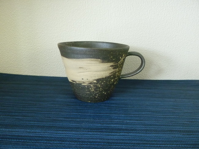 越前焼　天の川　黒　コーヒー碗　L