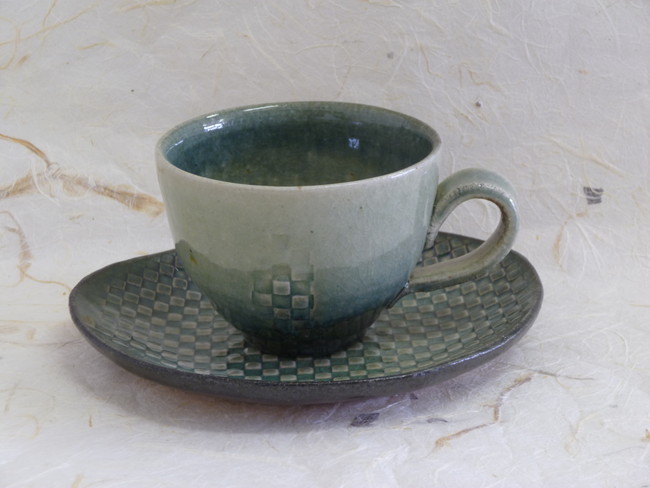 信楽焼　モザイク　コーヒー碗皿