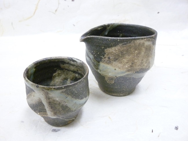 信楽焼　荒磯　片口酒器セット