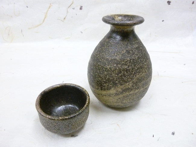 信楽焼　黒柿　酒器セット