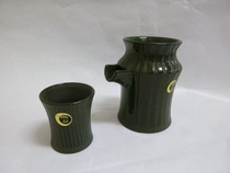 信楽焼　黒十草片口注器ぐい呑セット