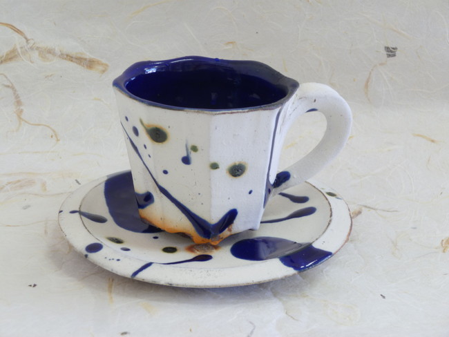 丹波焼　丹波コーヒー碗皿(青)