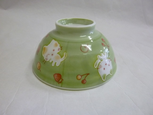 美濃焼　グリーンネコ茶碗