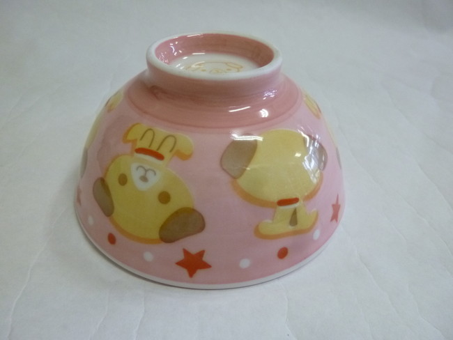 美濃焼　ピンク子犬茶碗