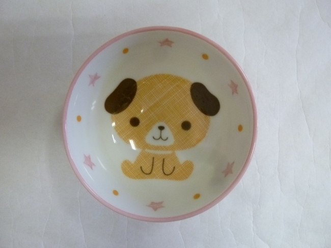 美濃焼　ピンク子犬茶碗
