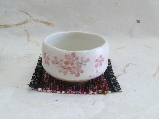 美濃焼　平安桜ミニ抹茶碗　(赤)