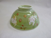 美濃焼　グリーンネコ茶碗