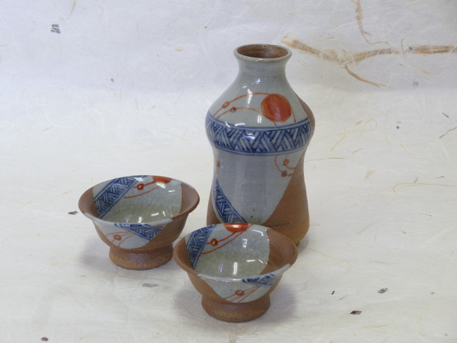 京焼　赫三郎窯　染付赤絵　酒器セット