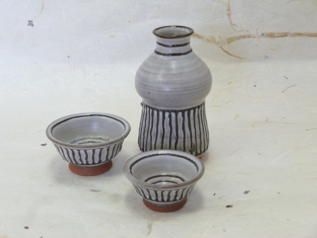 京焼　赫三郎窯　筒描麦わら手　酒器セット